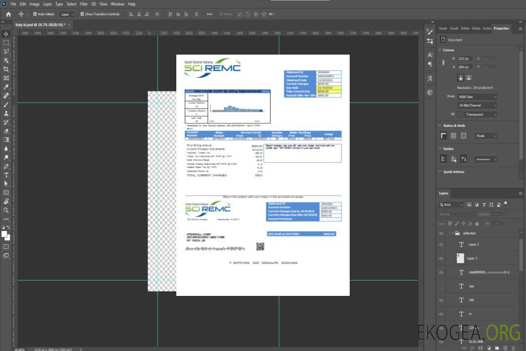 Facture commerciale de services publics REMC du centre-sud de l'Indiana, SCR template